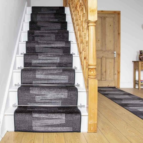 Staircase with Benedick Tufted Graphite Stair Runner